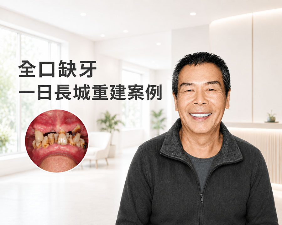 上顎長期缺牙，連吃飯都成為困擾｜全口缺牙一日長城重建案例